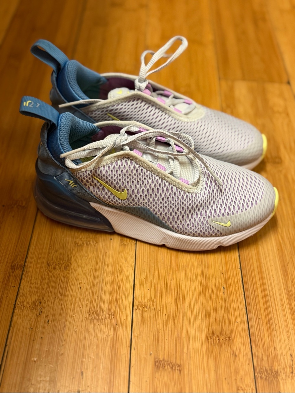 Nike Air Max 270 Kids 1.5Y Pure Platinum Fuchsia Blue